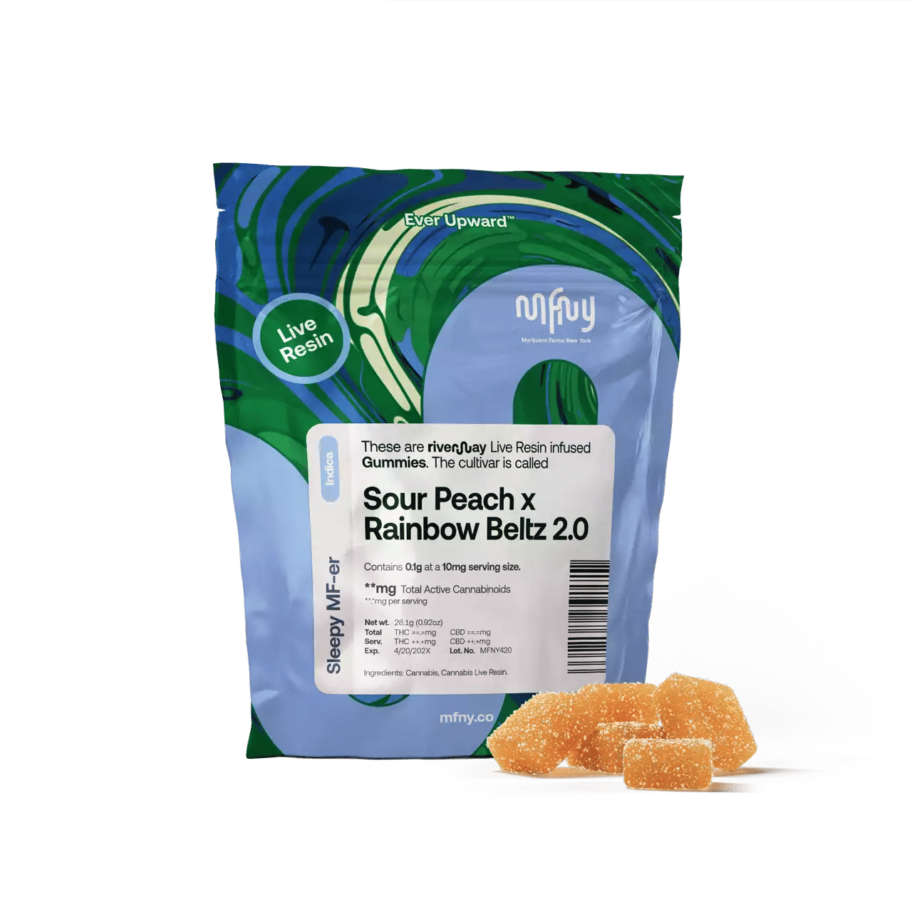 MFNY - Sour Peach x Rainbow Beltz 2.0 Live Rosin Gummies - 10pk