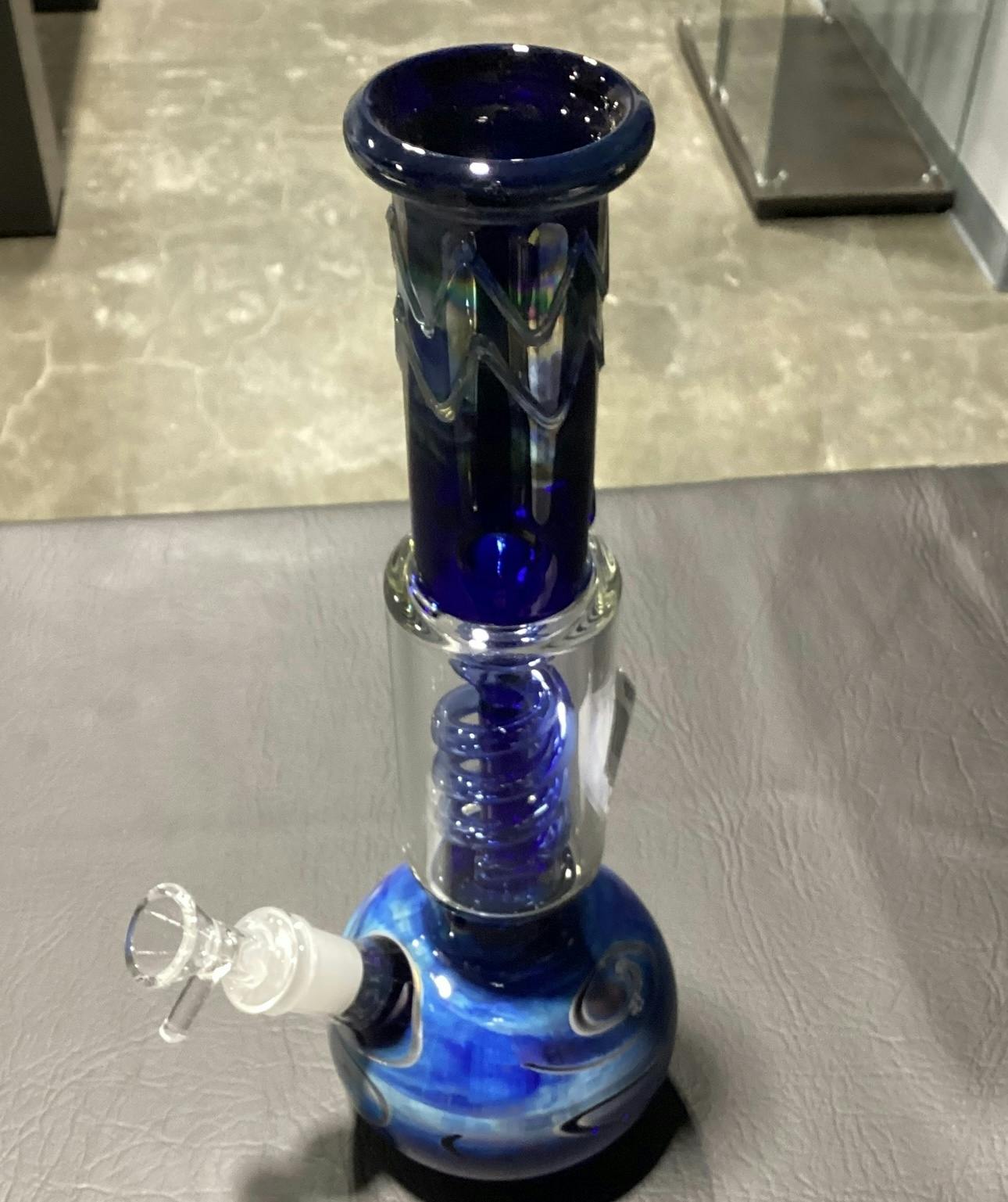 Blue Thick Soft Glass Bong With Ice Catcher