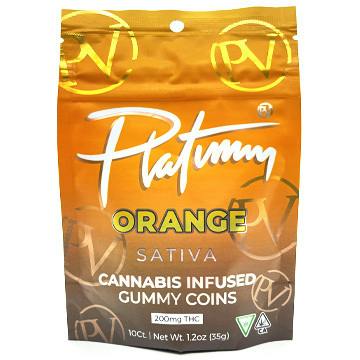 PLATINUM VAPE ORANGE 200MG SATIVA GUMMY COINS REC