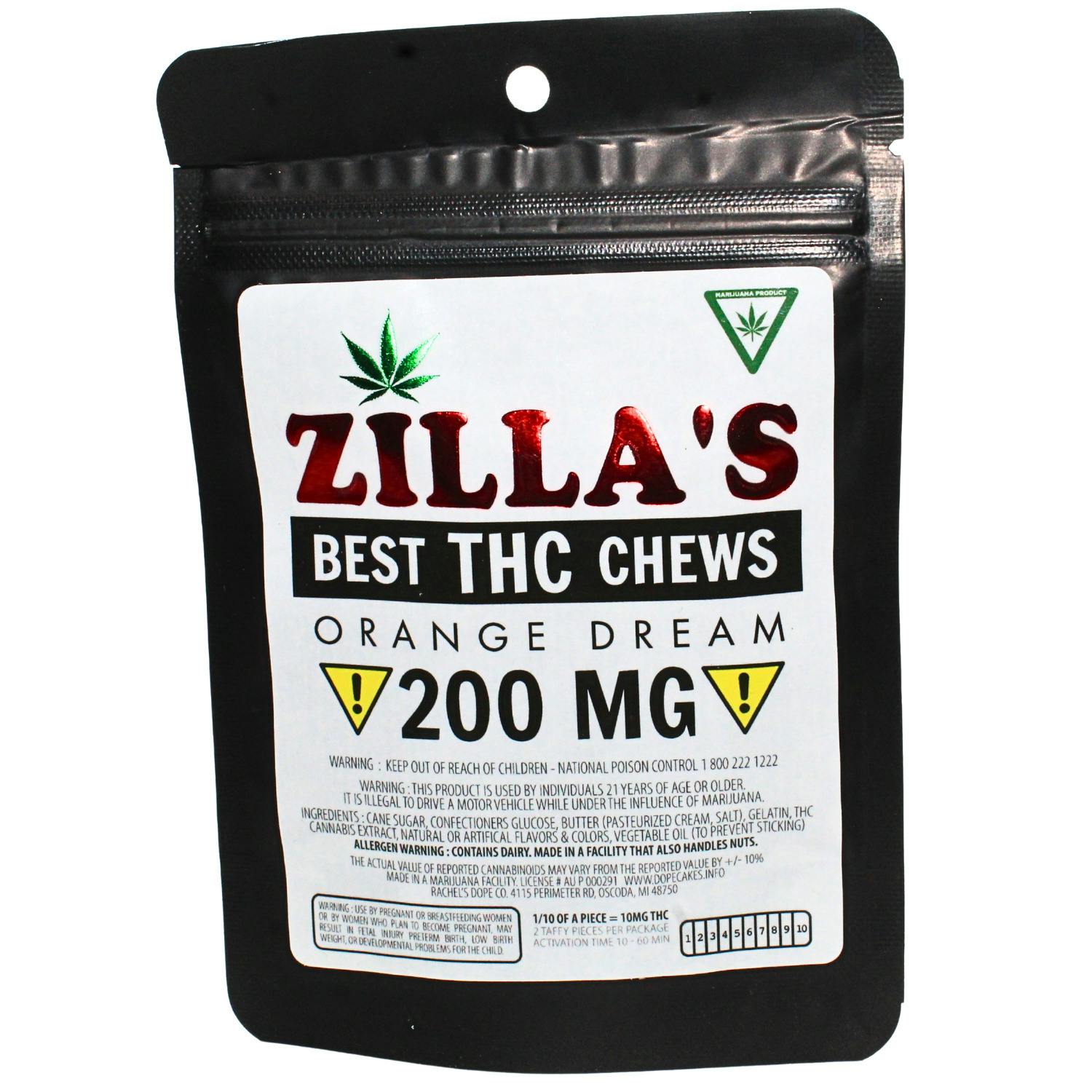 ZILLAS ORANGE DREAM 200MG TAFFY REC