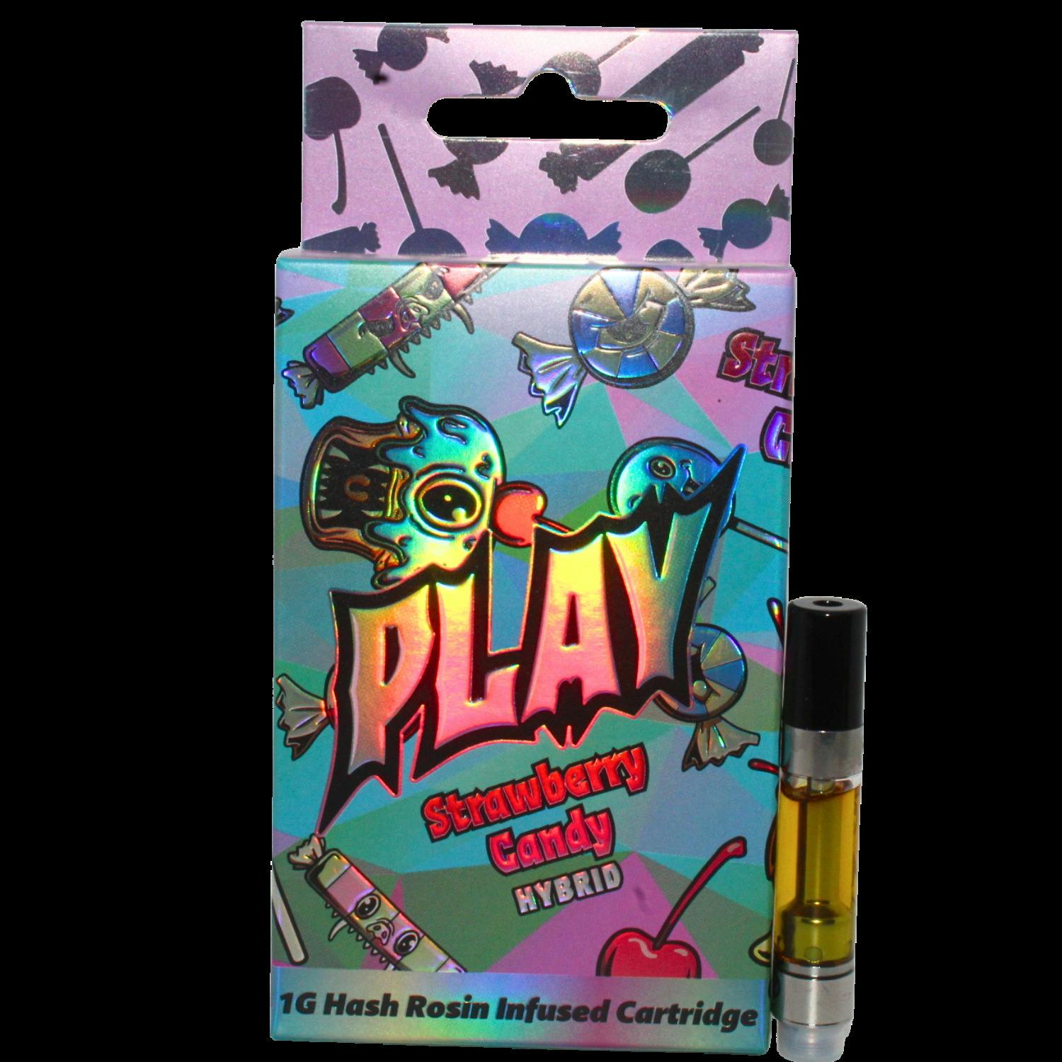 PLAY STRAWBERRY CANDY 1G HASH ROSIN INFUSED VAPE CART REC