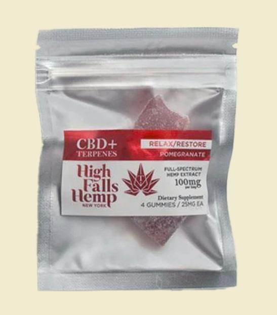 High Fall Hemp | Hemp Edibles | Relax Restore Pomegranate | 4pk