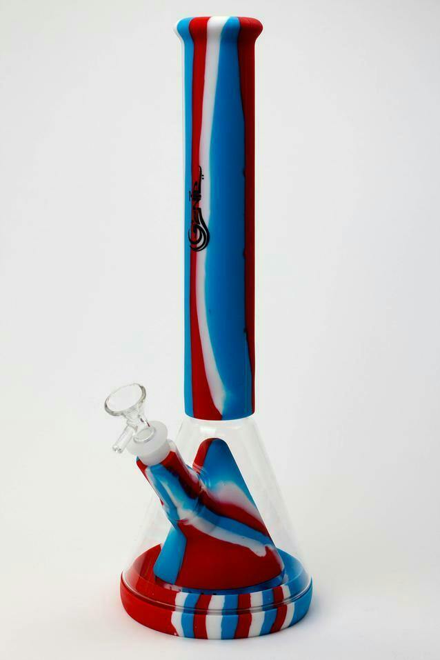 Genie - Multi colored detachable pyramid diffuser silicone water bong -14" Blue/Red
