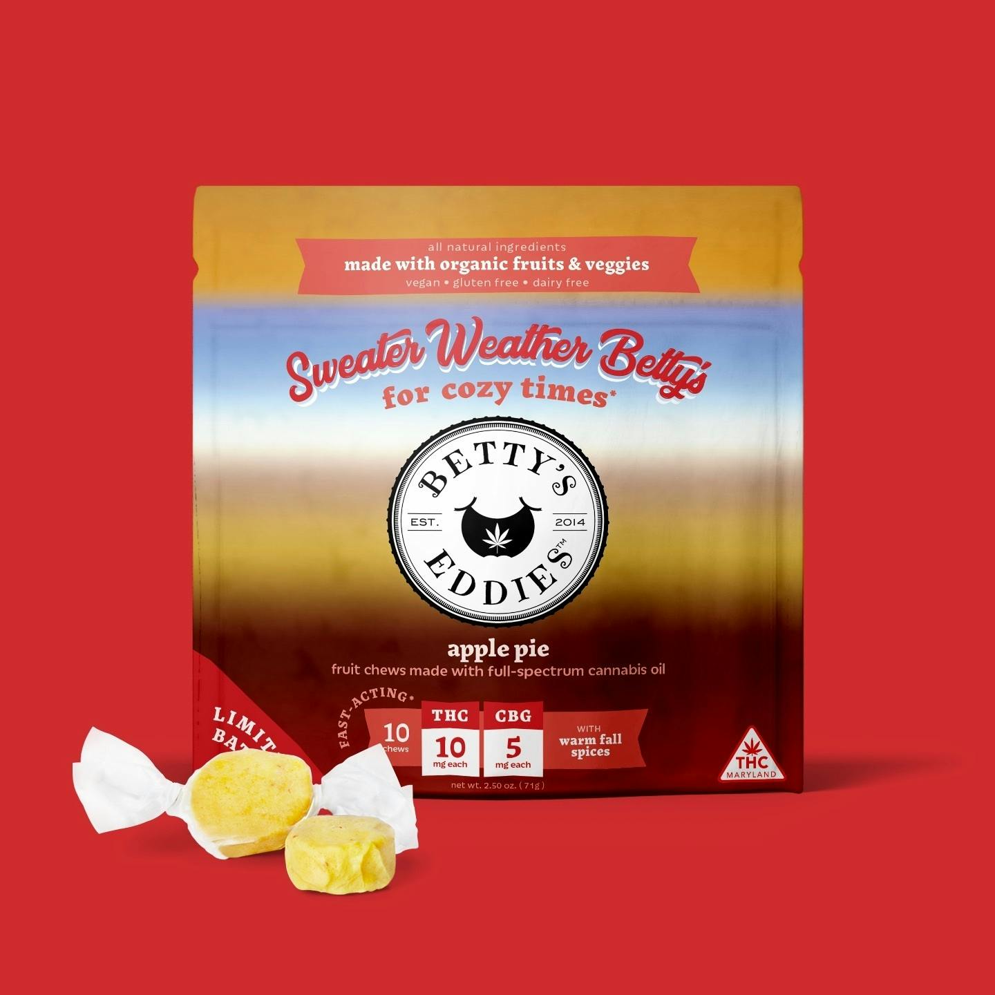 BETTY'S EDDIES Fruit Chew 100mg: Apple Pie 2:1 THC:CBG 10pc