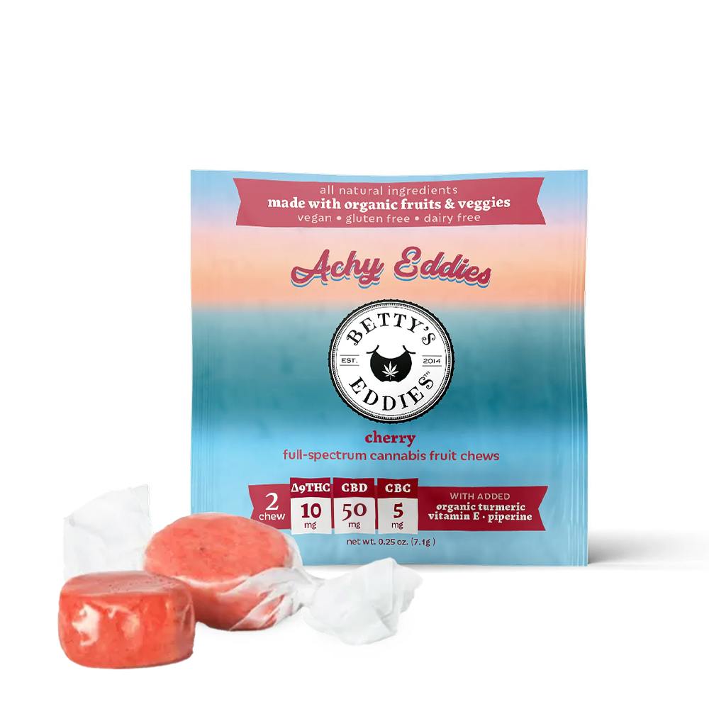 BETTY'S EDDIES Fruit Chew 50mg: Cherry 5:8:1 THC:CBD:CBC 2pc