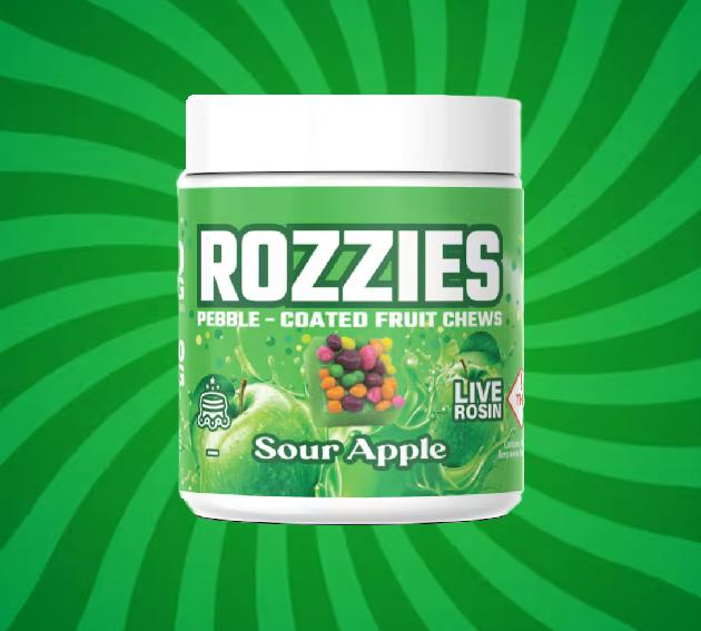 Sour Apple Rozzies - Pebble-Coated Rosin Fruit Chews - 100mg