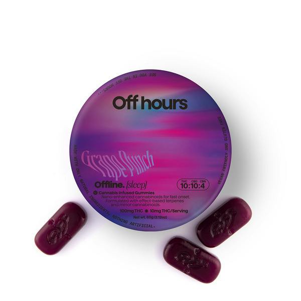 Off Hours | grape punch (i) 'offline/sleep' 10:10:4 (thc:cbd:cbn) gummies 10mg/10pk