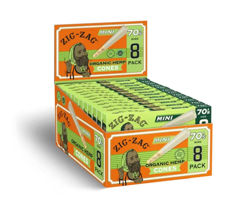 Zig Zag Mini Cones 70's 8pk - Organic Hemp