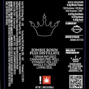 Black Crown 1g Sweets #15 Dist. + Rosin Infused Pre-roll
