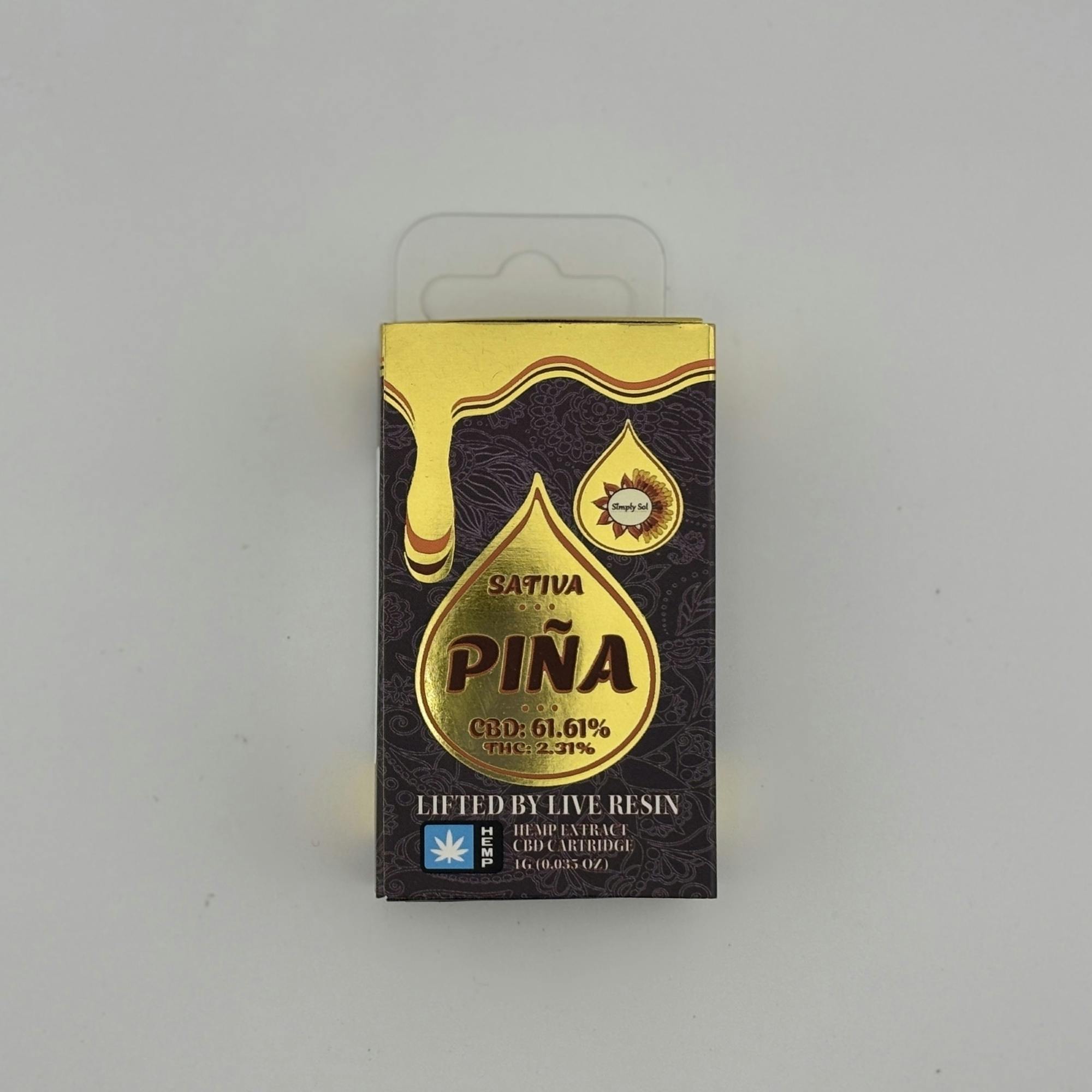 Simply Sol 1g Live Resin Pina CBD Cartridge