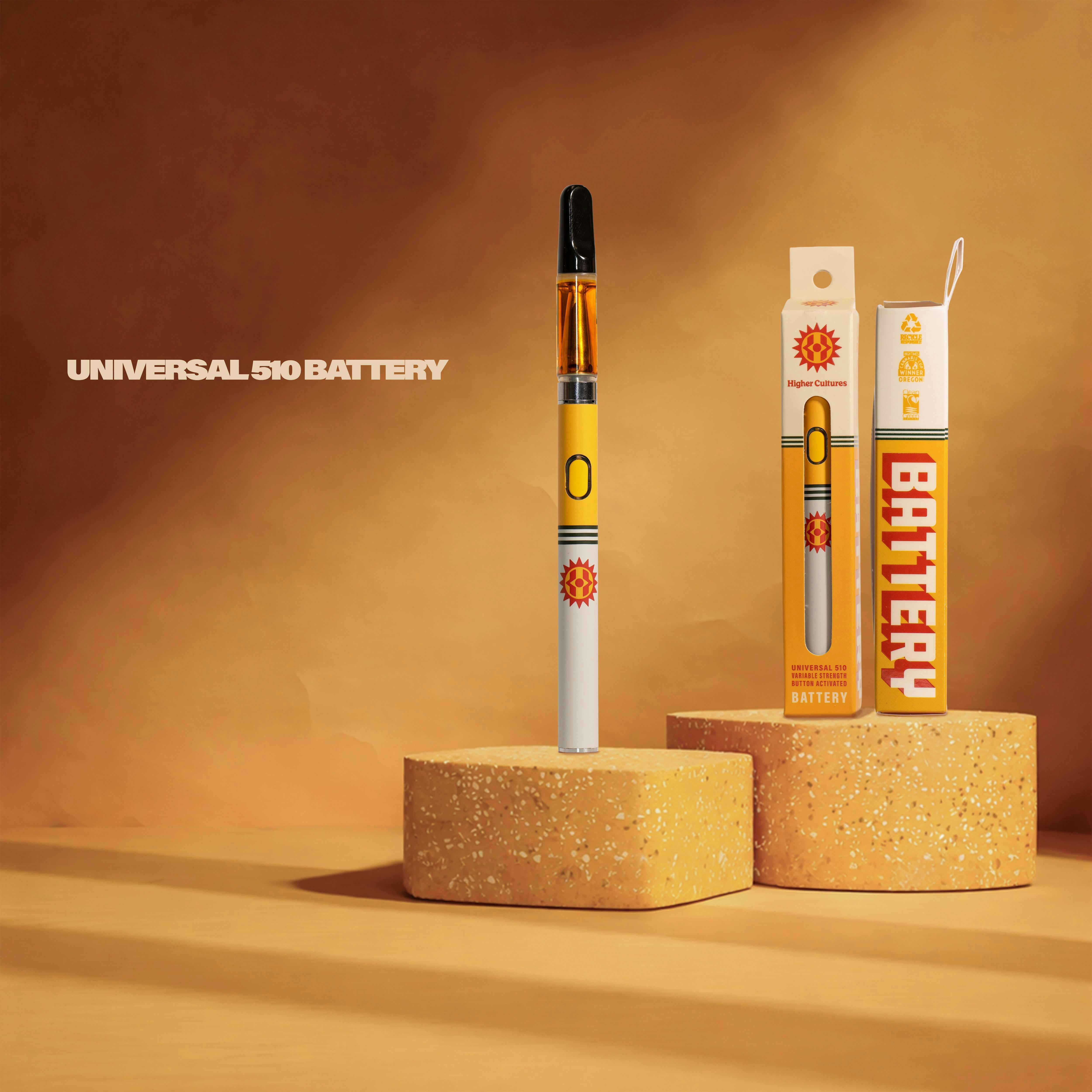 Higher Cultures - 510 Variable Voltage Battery - Yellow at Gorge Greenery All Things Cannabis- Marijuana Dispensary Hood River