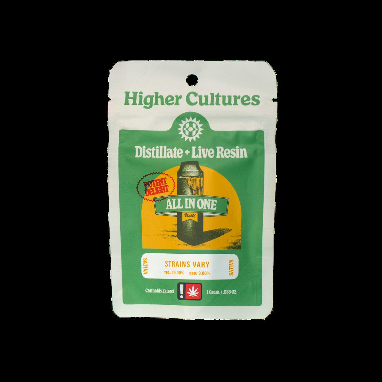 Higher Cultures AIO 1g Jack Herer All-In-One Distillate + Live Resin Cartridge