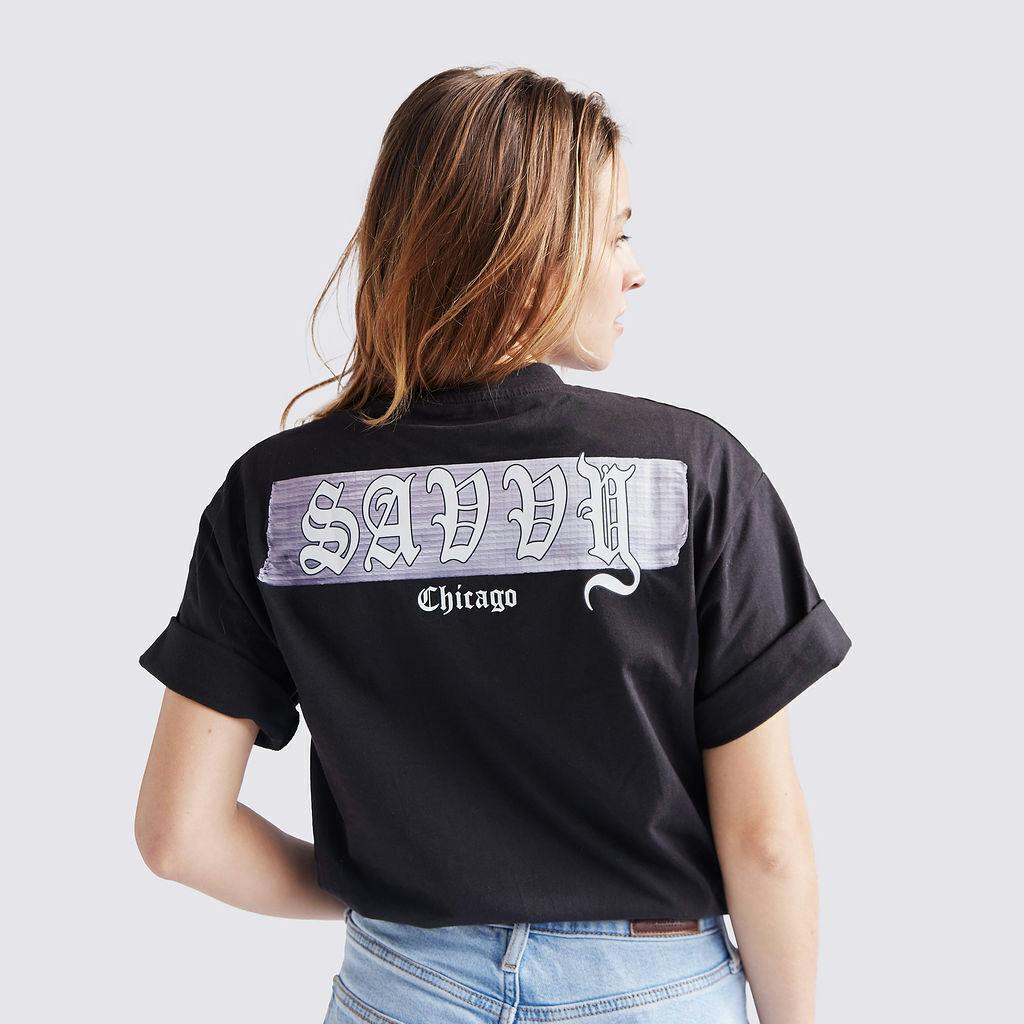 Savvy Black Short Sleeve T-Shirt Small at Zen Leaf Dispensary Wheeling