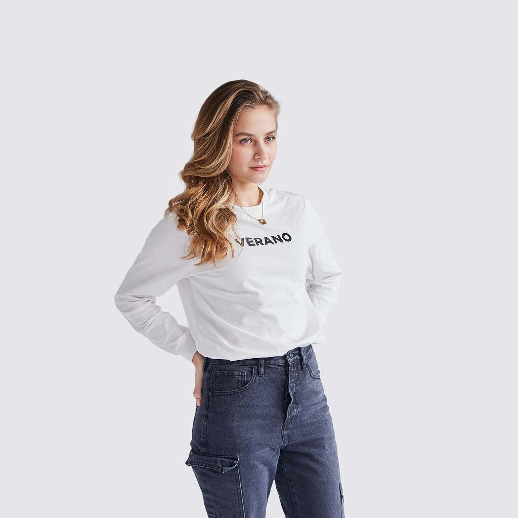 Verano White Long Sleeve T-Shirt Large at Zen Leaf Dispensary Wheeling