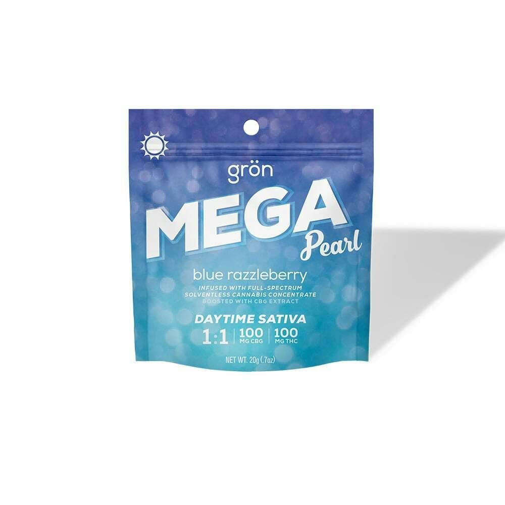 Gron Mega Pearl Blue Razzleberry 1:1 CBG/THC Gummy 100mg   Candy
