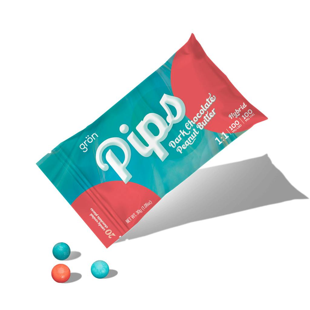 Gron Pips Peanut Butter 1:1 CBD/THC Dark Chocolate 100mg [20pk] Candy