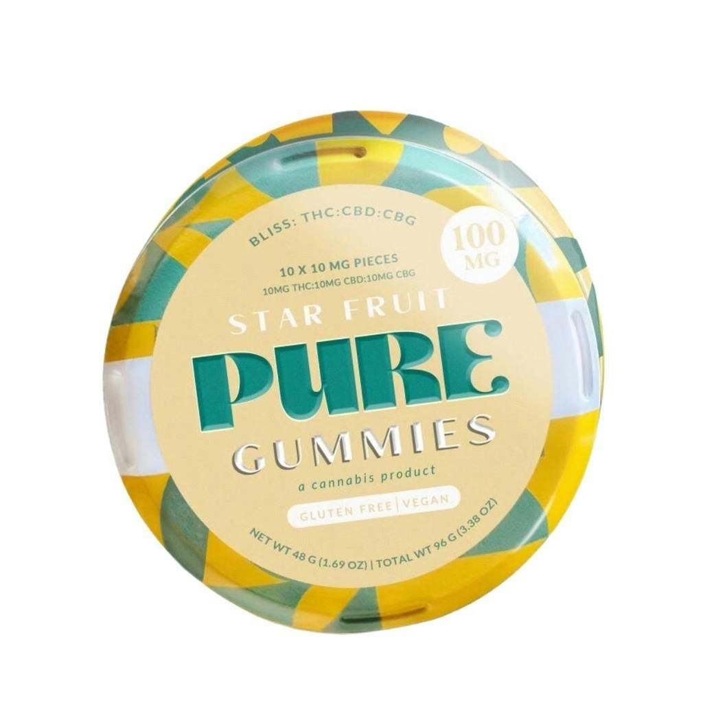 Pure Starfruit 1:1:1 CBD:CBG:THC Gummy 100mg   Candy
