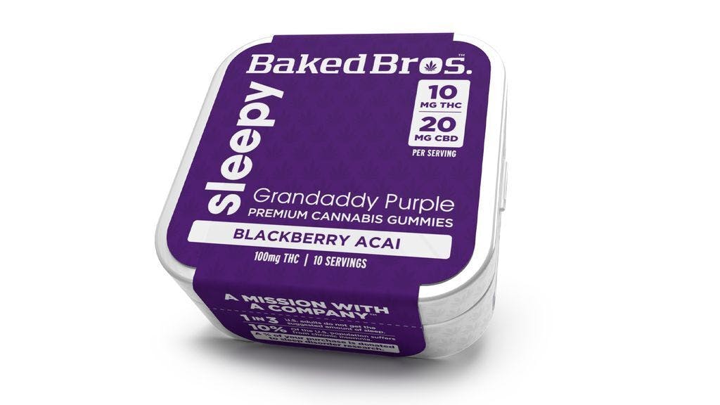Baked Bro's Sleepy Blackberry Acai 2:1 CBD:THC Gummy 100mg   Candy