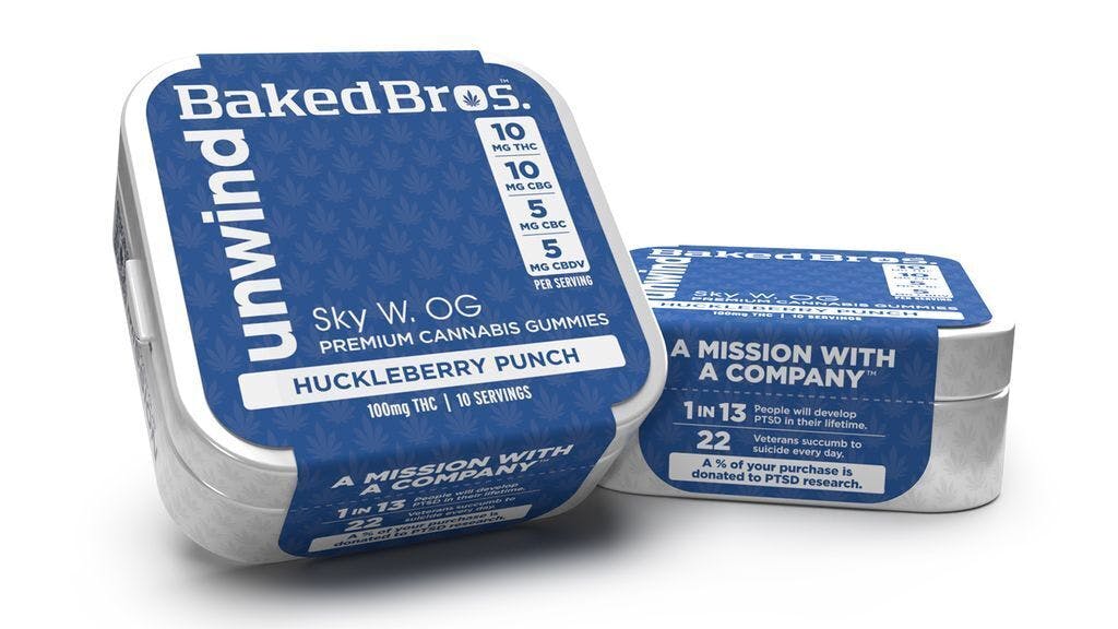 Baked Bro's Unwind Huckleberry Punch 1:1:2:2 CBDV:CBC:CBG:THC Gummy 100mg   Candy