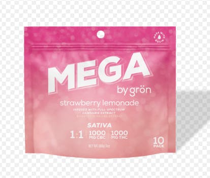 Gron Mega Pearl Strawberry Lemonade 1:1 CBC:THC Gummy 1000mg   Candy