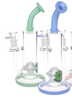 SeshGear Golf Ball Perc Glass Water Pipe | 10" | 14mm F | Colors Vary