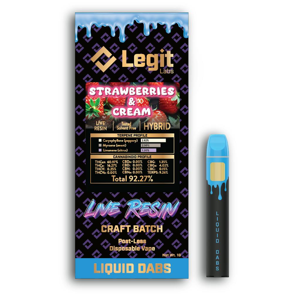 Legit Labs - Strawberries & Cream Live Resin Disposable 1g