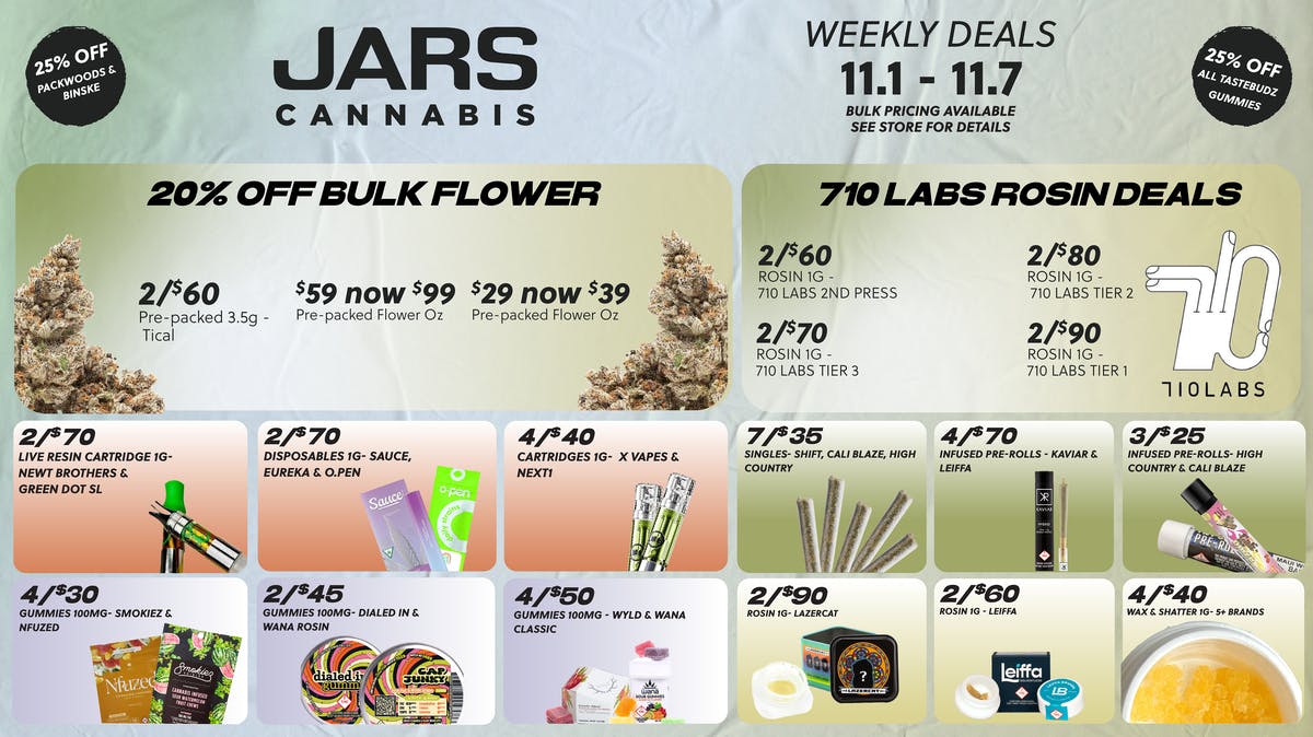 JARS Cannabis Weekly Deals at JARS Cannabis 16th St Mall Weedmaps