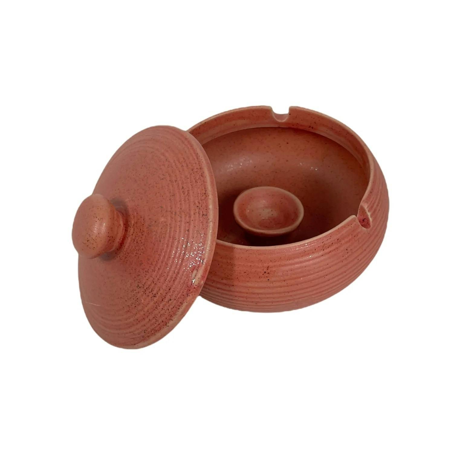 Ceramic Ridged Ashtray with Lid - Salmon