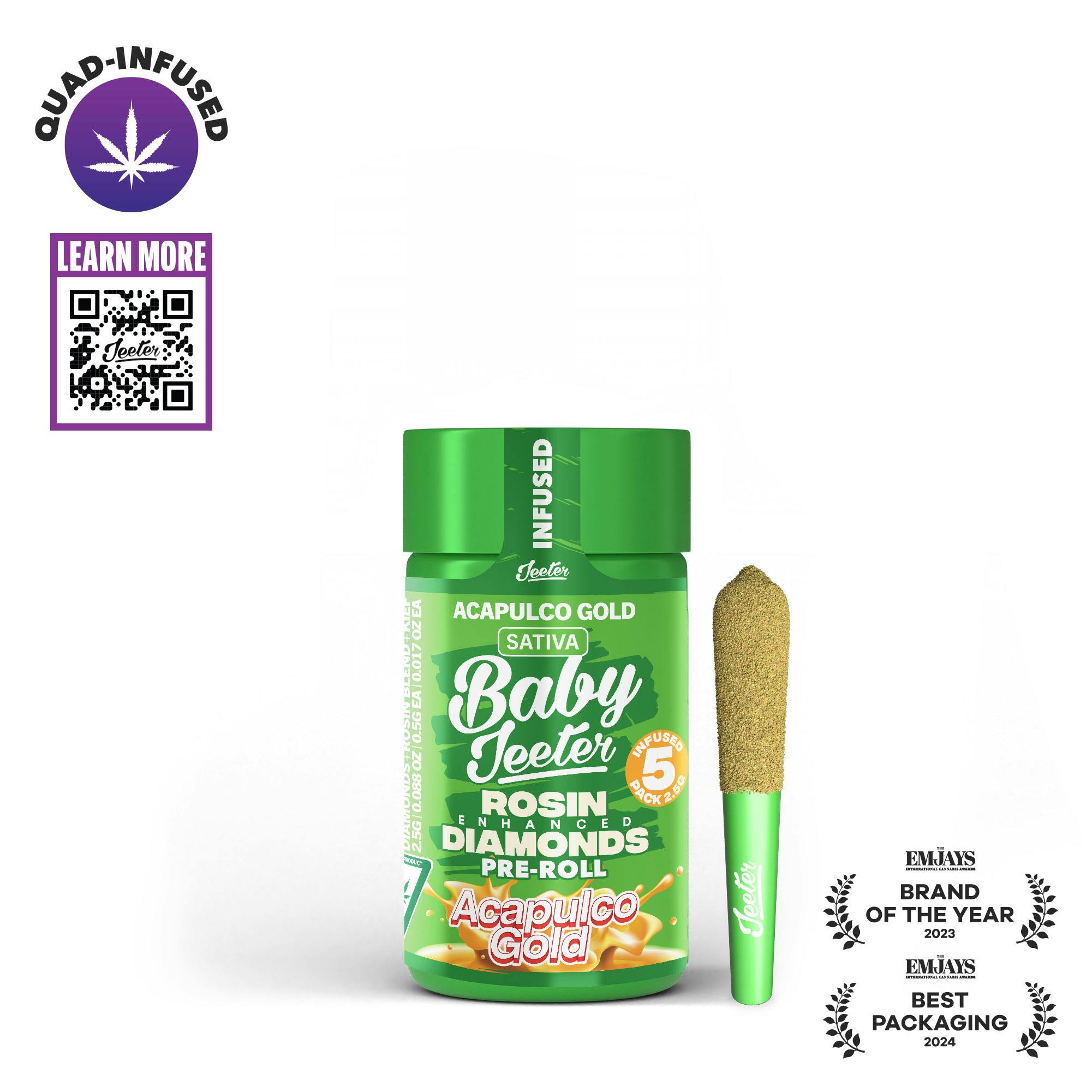 Acapulco Gold | Rosin Enhanced Diamonds | 5pk Infused Pre-rolls | 0.5g Each cannabis product