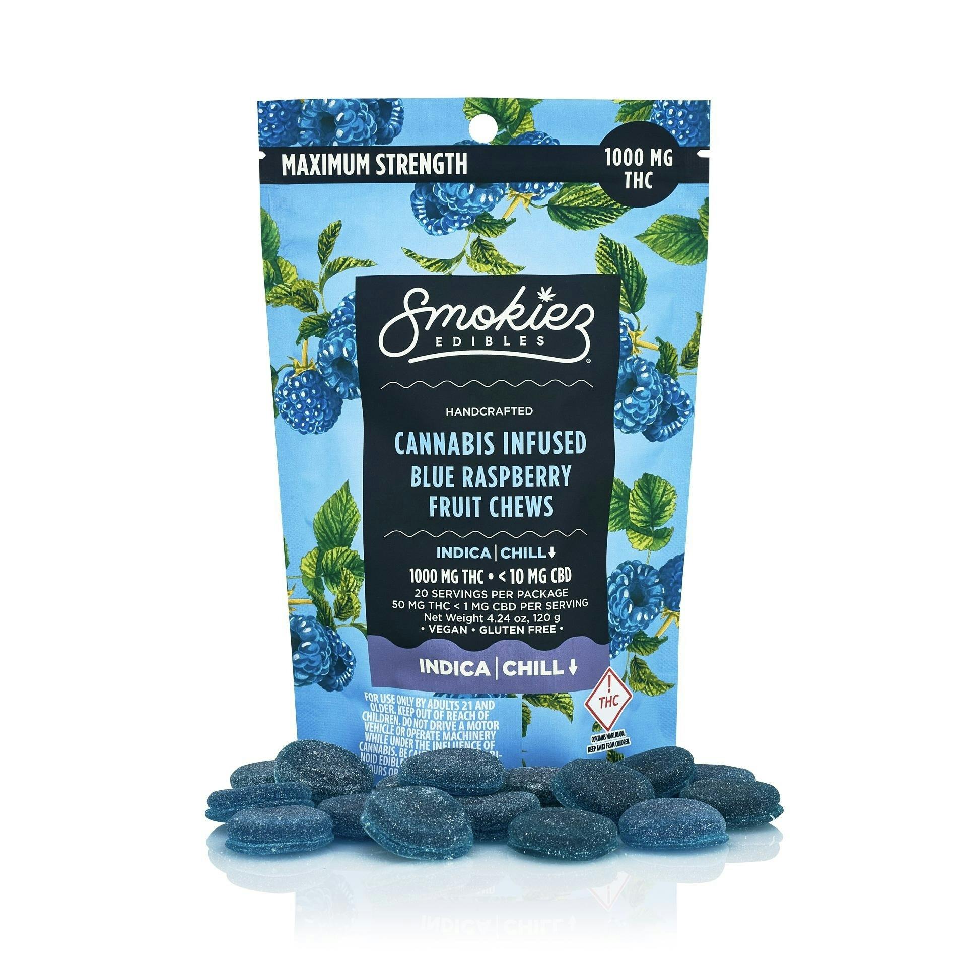 Smokiez - Fruit Chews - Blue Raspberry (indica) -1000mg THC - *MEDICAL*