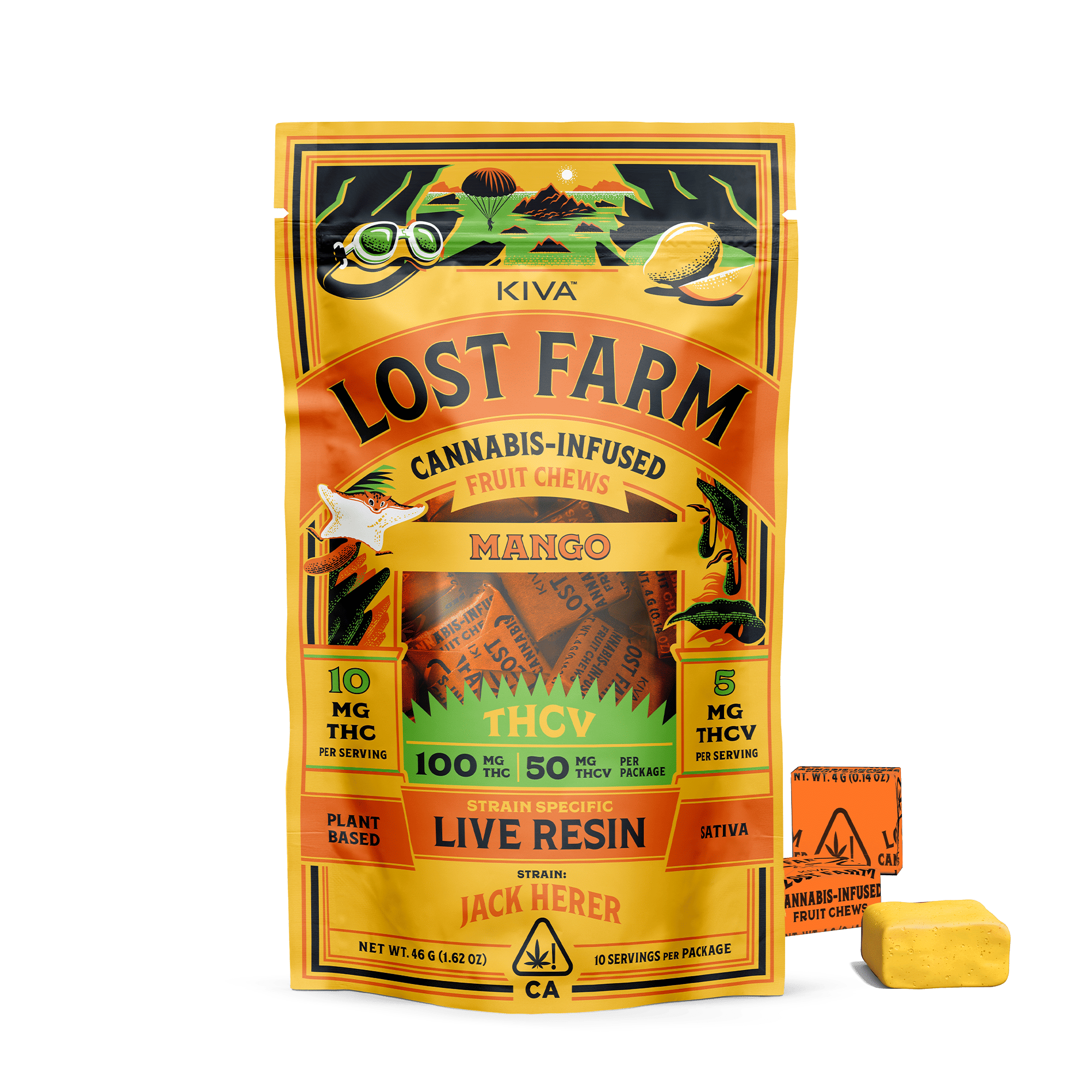 Kiva Confections - Lost Farm Mango "Jack Herer" THCv Chews - 10 Gummies