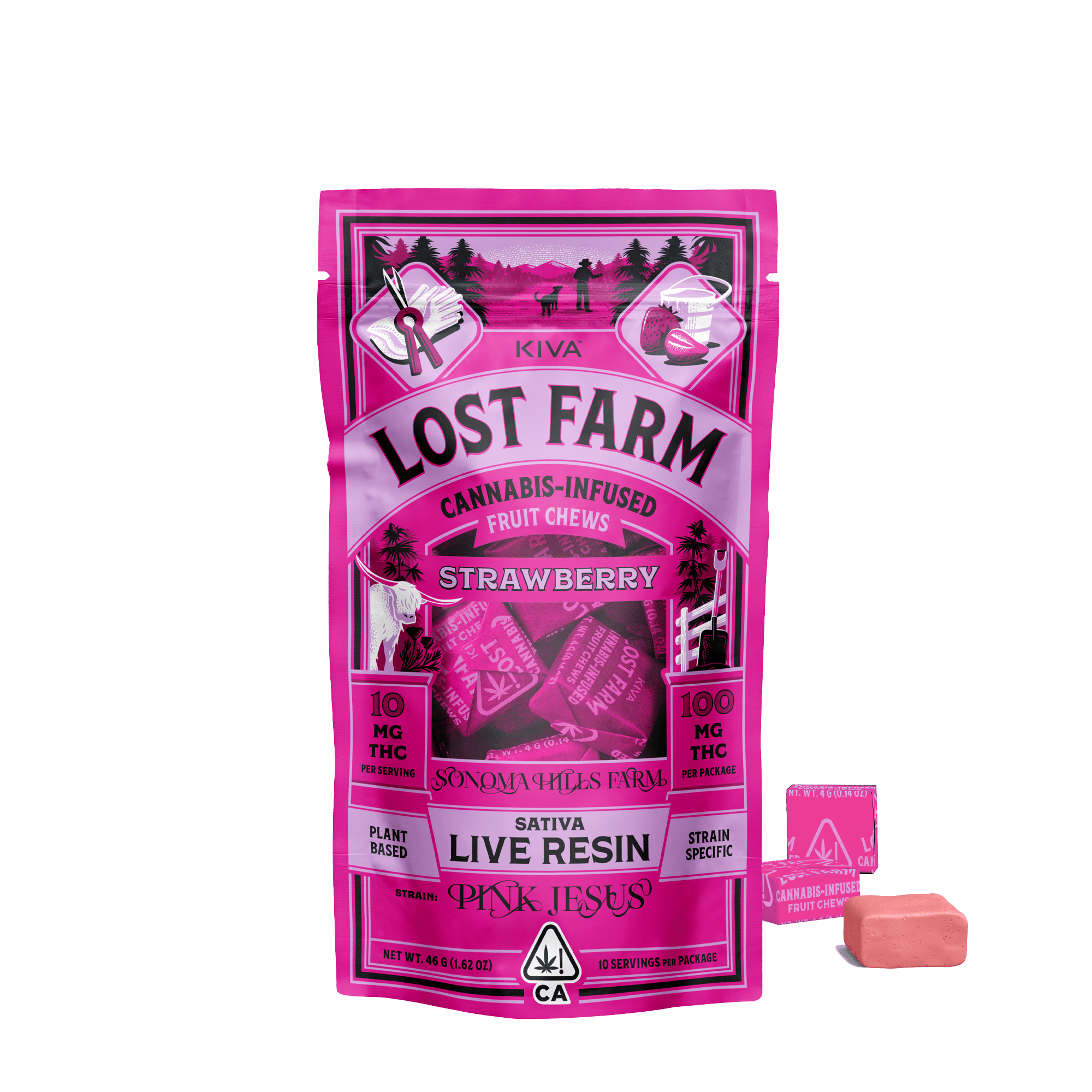 Kiva Confections - Lost Farm Strawberry "Pink Jesus" Chews - 10 Gummies