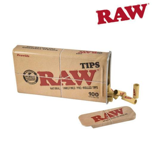 RAW TIPS – PRE-ROLLED IN ROLLED 100 TIPS/TIN