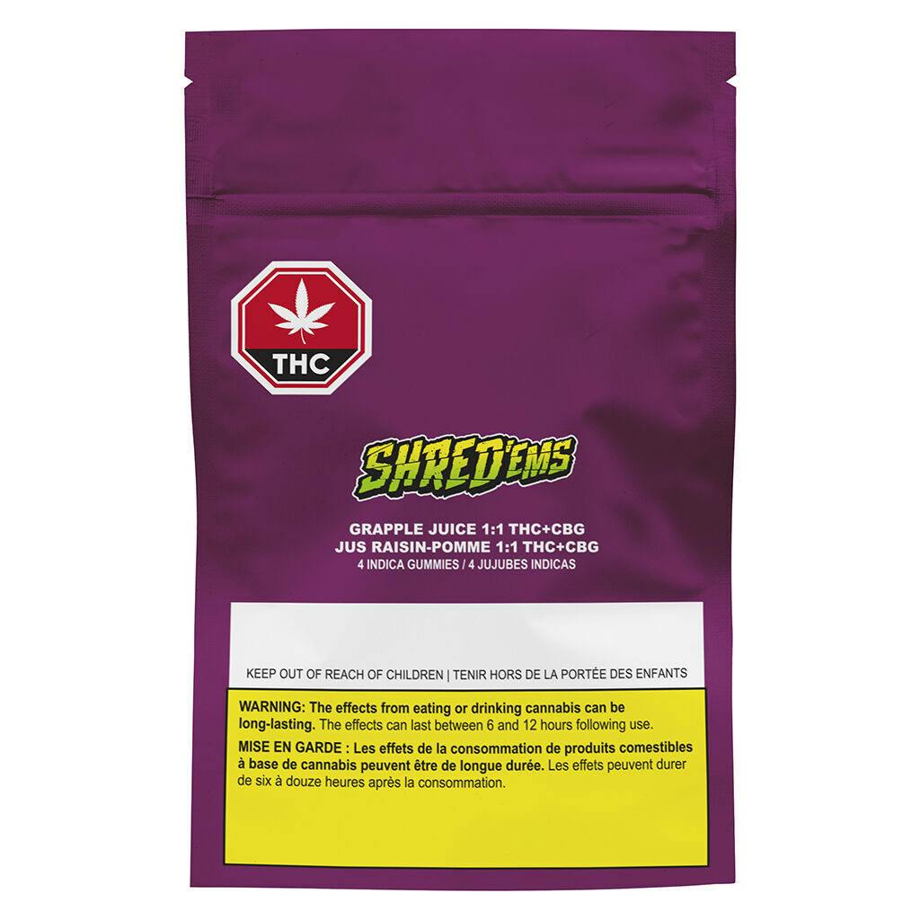 SHRED'EMS - Grapple Juice 1:1 THC:CBG Soft Chews - Indica - 4 Pack