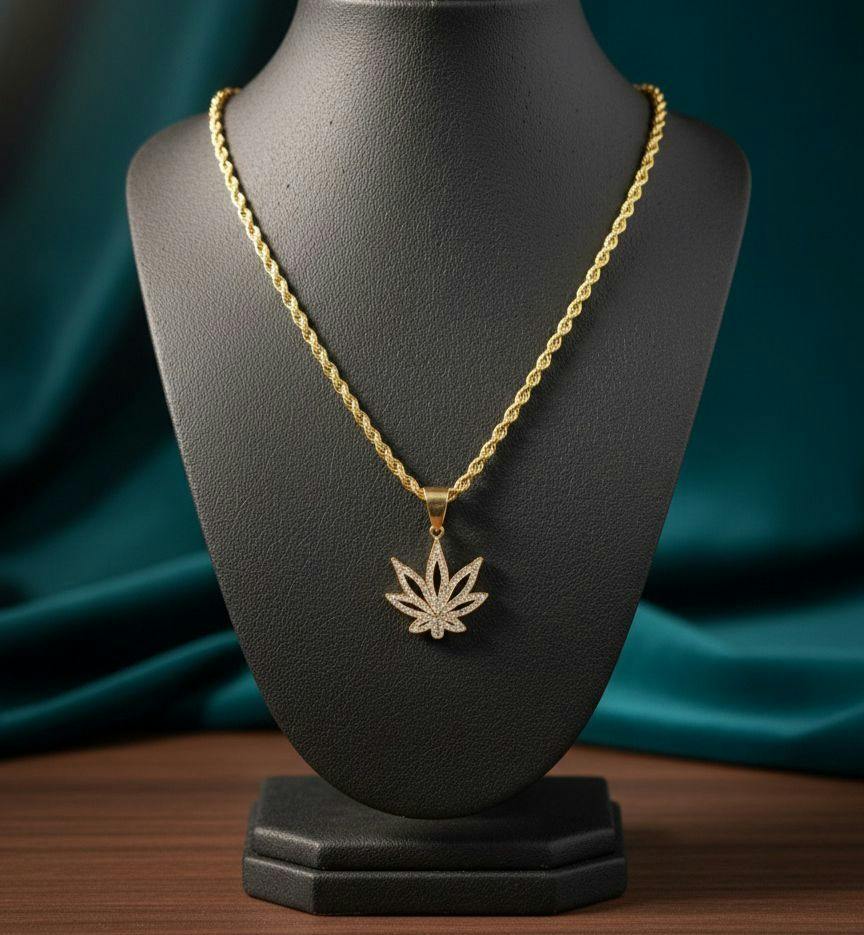 Cannabis Leaf - 14k Gold Color Pendant with Chain