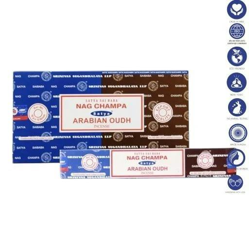 Satya Nag Champa Arabian Oudh 16g, Incense Sticks 7.8'"