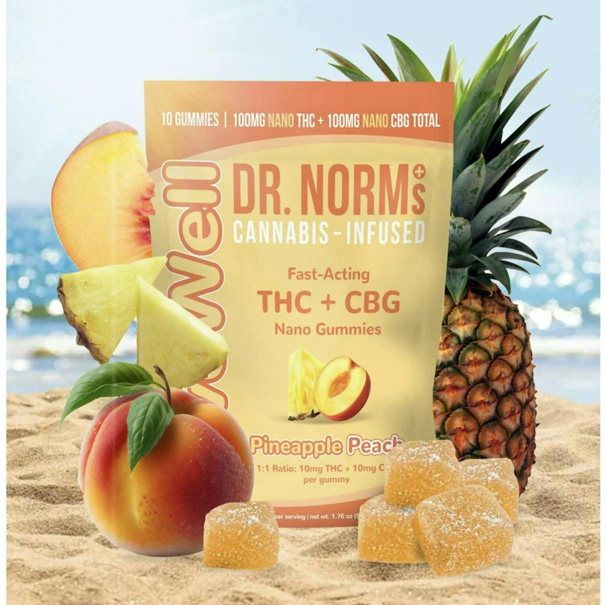 Dr. Norm's - Livewell Pineapple Peach 1:1 CBG Gummies 100mg
