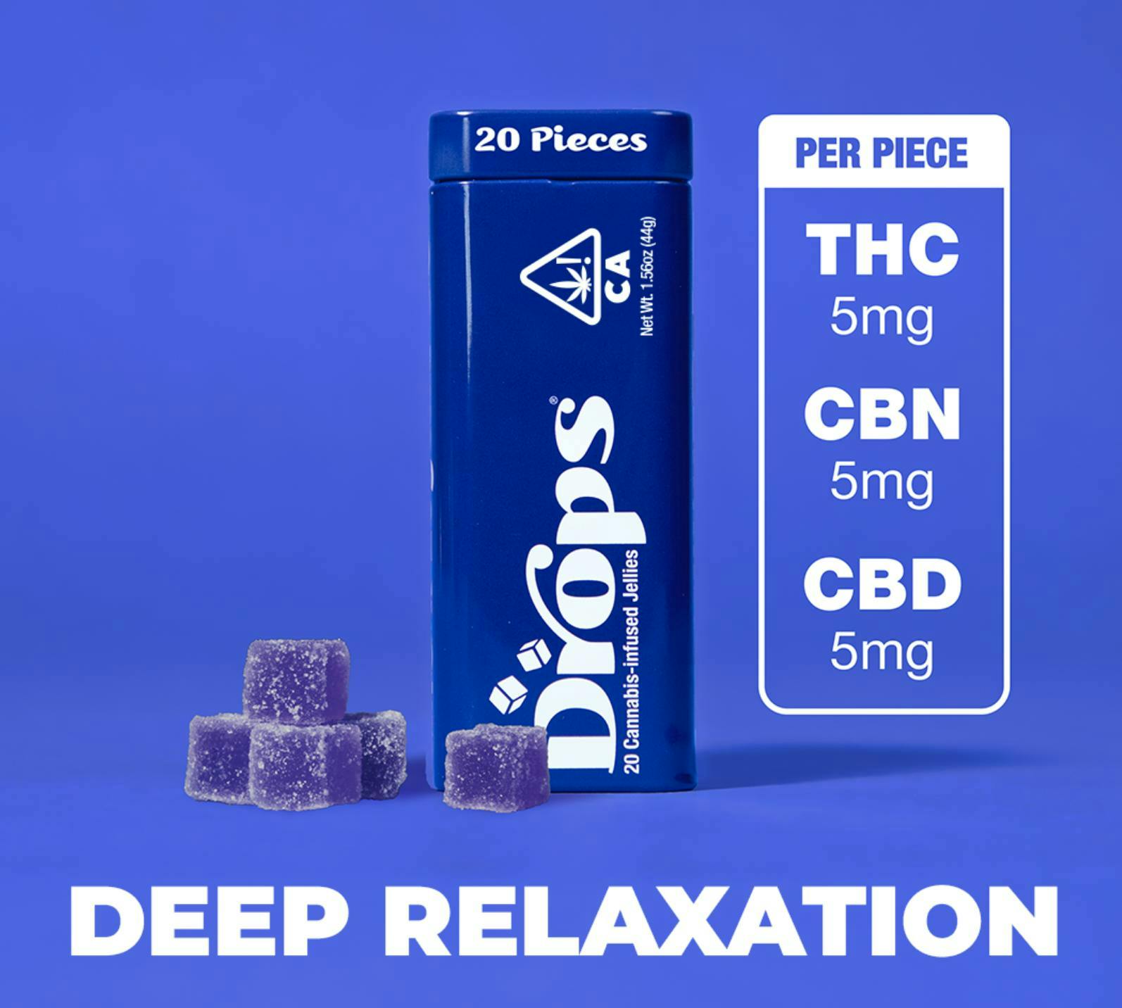 Drops - Black Currant Deep Relaxation 1:1:1 THC:CBD:CBN 2-Pk Gummies at Goldenhour Collective - Weed