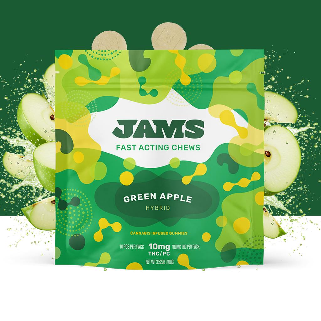 JAMS Green Apple Fast-Acting Fruit Chew 10mg ea | 10-Pack