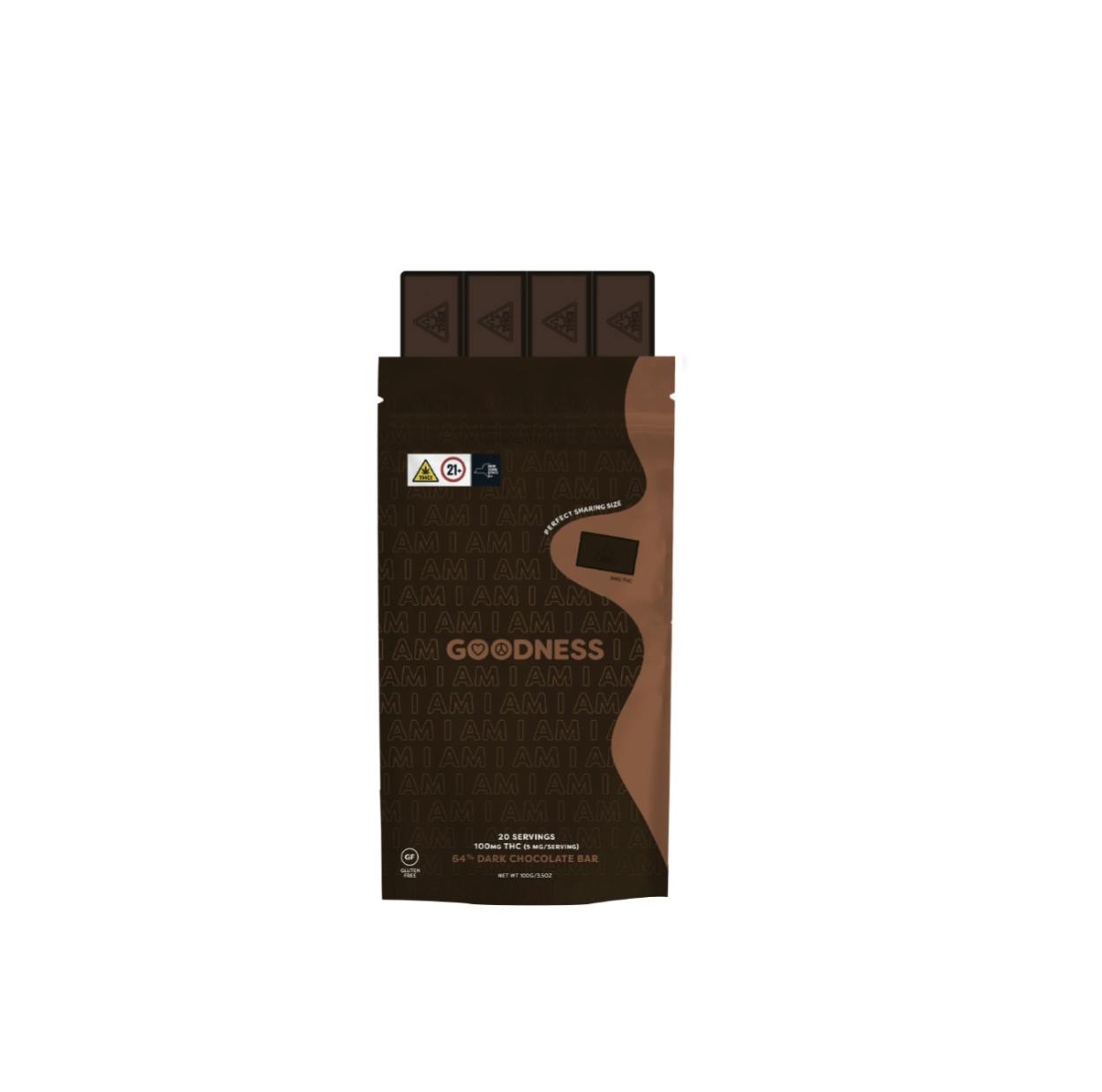 64% Dark Chocolate Bar | Chocolate | Hybrid | 100mg THC total, 5mg THC per piece