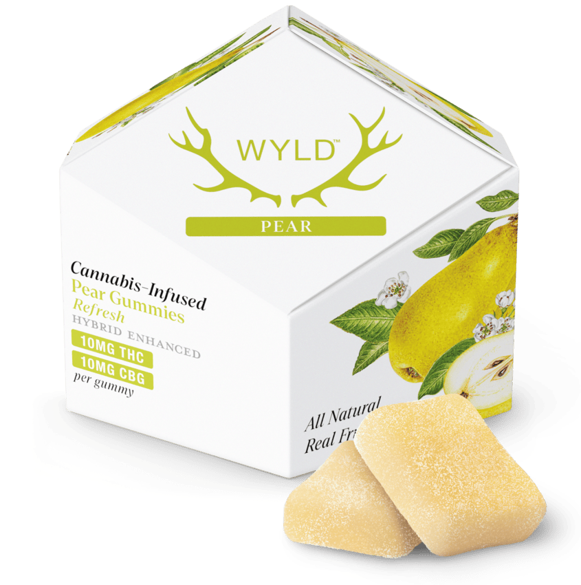Pear | Refresh | Gummies | Hybrid Enhanced | 100mg THC, 100mg CBG Total | 10mg THC, CBG Each