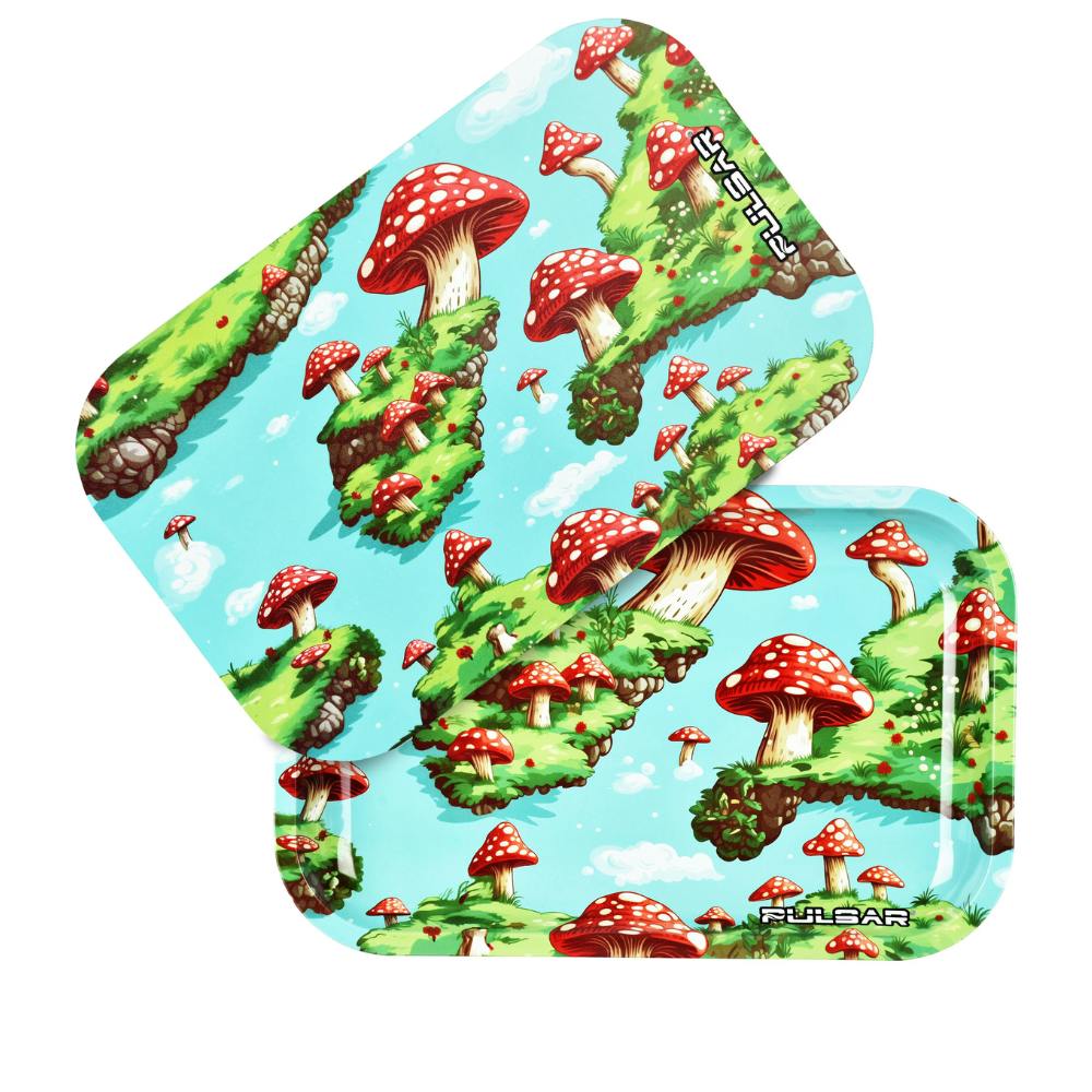 Metal Rolling Tray w/ Lid - Floating Mushroom - 11" x 7"