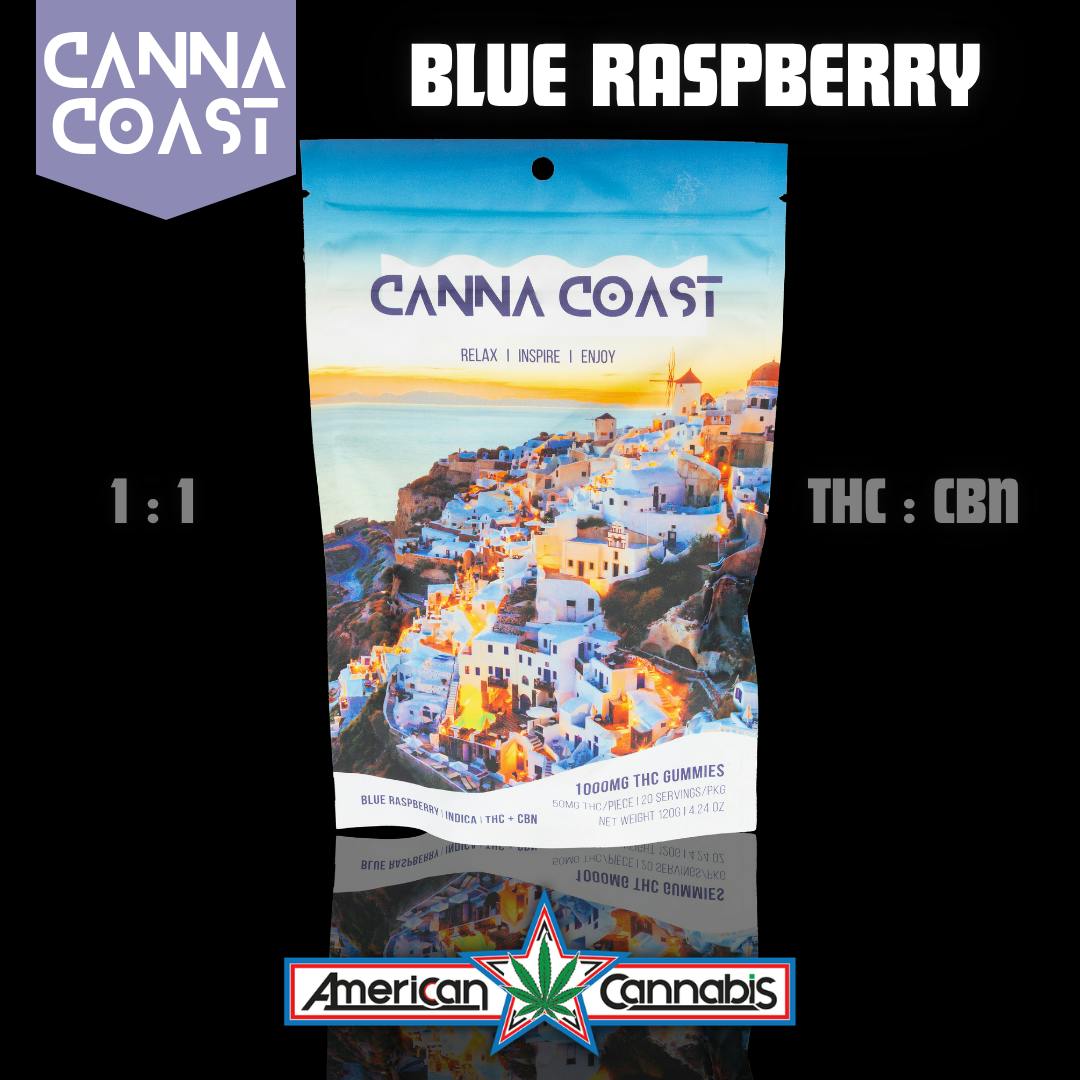 [Edibles] Canna Coast Blue Raspberry 1:1 THC:CBN 1000mg [Indica]