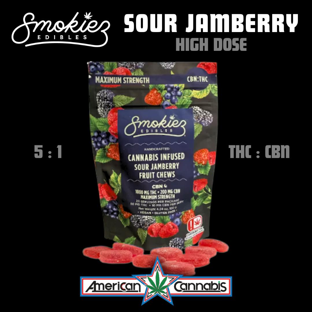 [Edible] Smokiez Edibles Sour Jamberry 5:1 THC:CBN 1000mg [Indica]