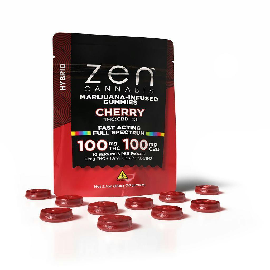 Zen Cannabis Hybrid Cherry 1 | 1 Gummies 10mg Each | 10 Pack