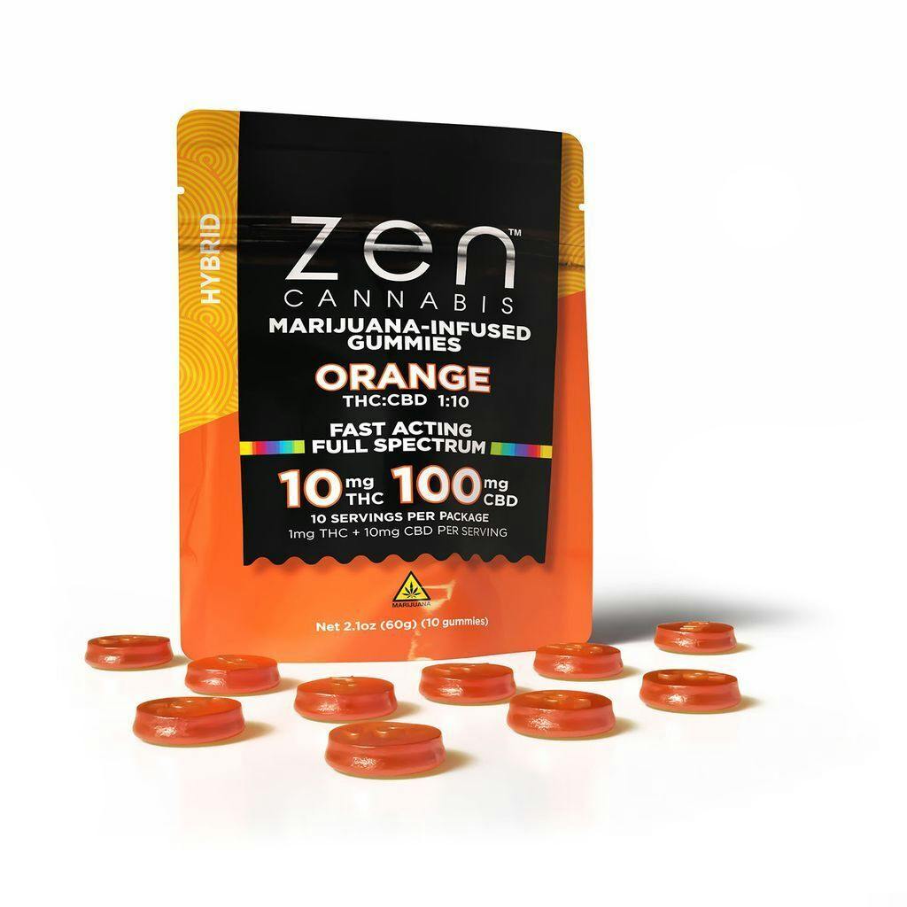 Zen Cannabis Hybrid Orange Gummies 1mg Each | 10 Pack