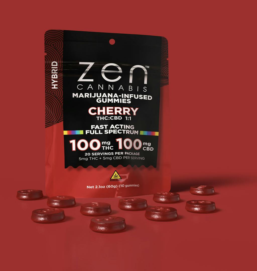 Zen Cannabis Hybrid Cherry 1 | 1 Gummies 10mg Each | 10 Pack