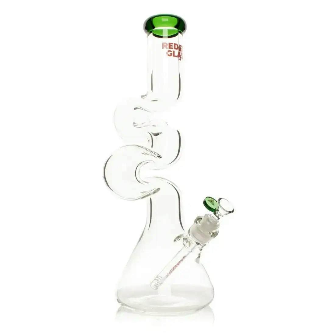 Red Eye Glass 16" Tall 7mm Thick Green Loop-D-Loop Beaker Base Water Pipe