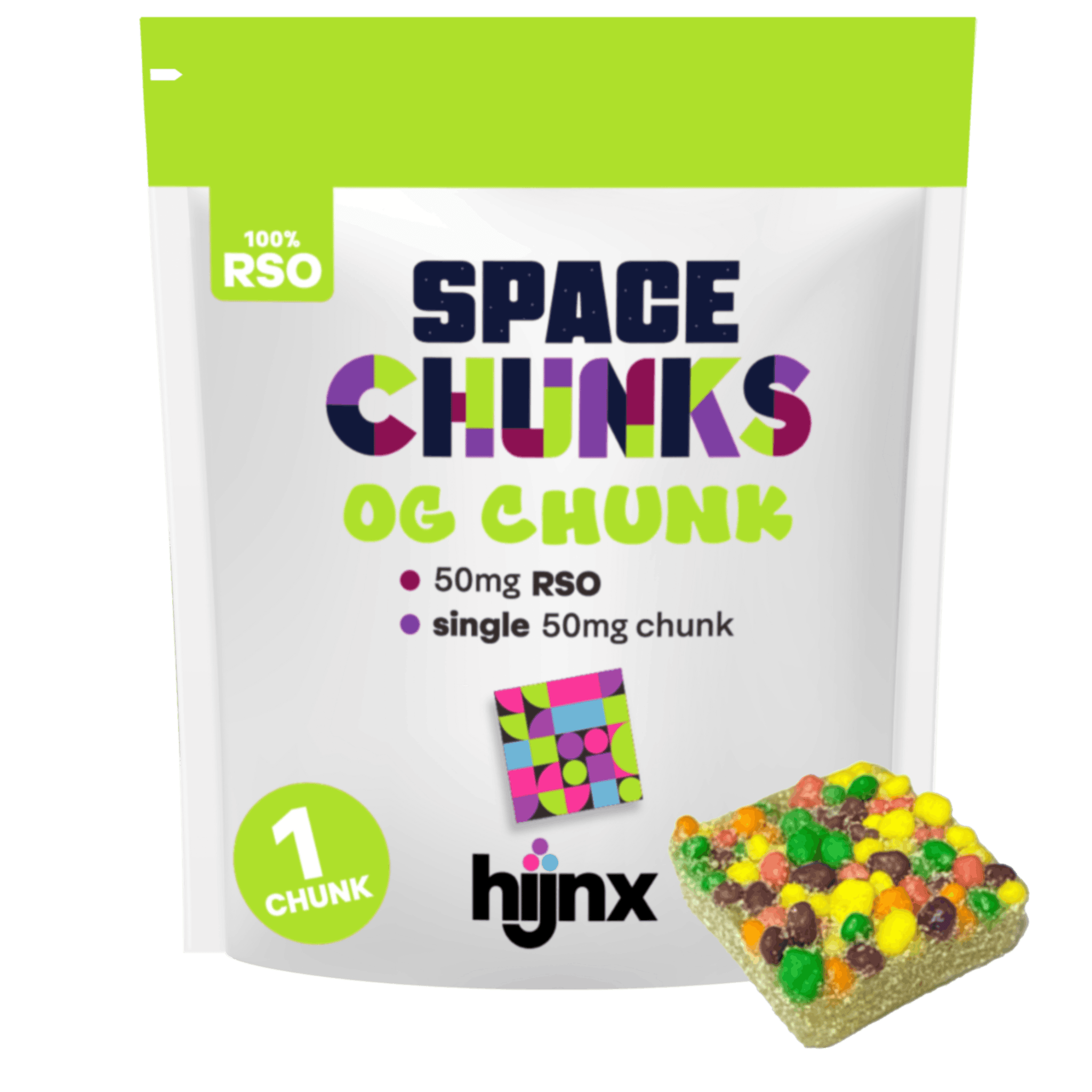 HIJNX Gummy RSO 50mg/50mg Space Chunk Gummy 1pk at Mystic Greenz