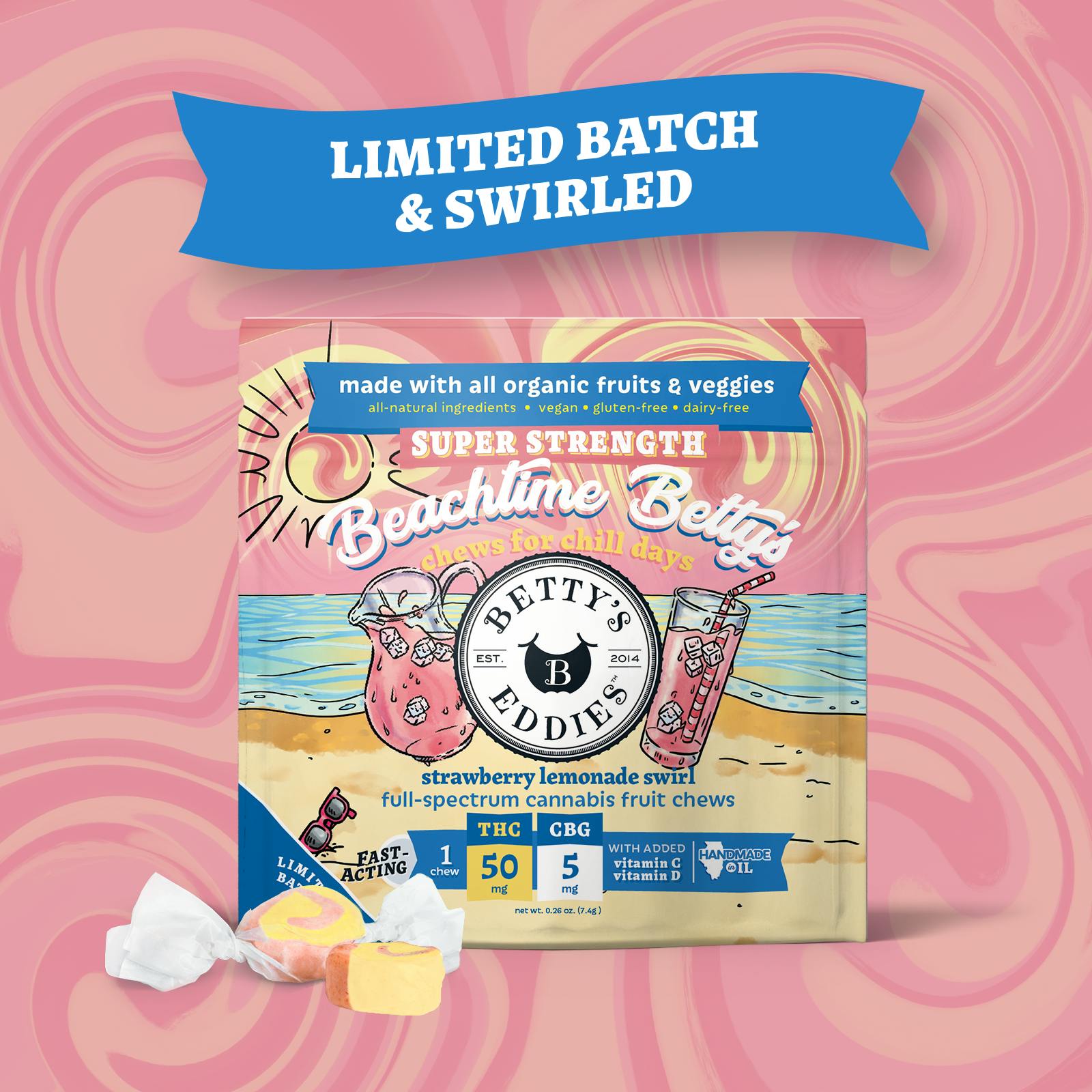 SALE DD Betty's Eddies Fruit Chews Strawberry Lemonade Swirl 50mg (single) at Mystic Greenz